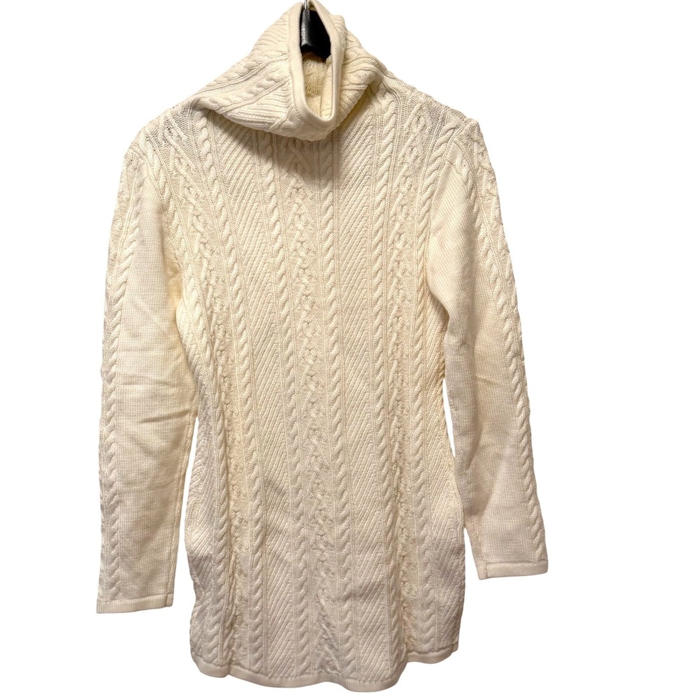 CEASIKERY Womens Cream Cable Knit Turtleneck Sweater Tunic Dress Size M